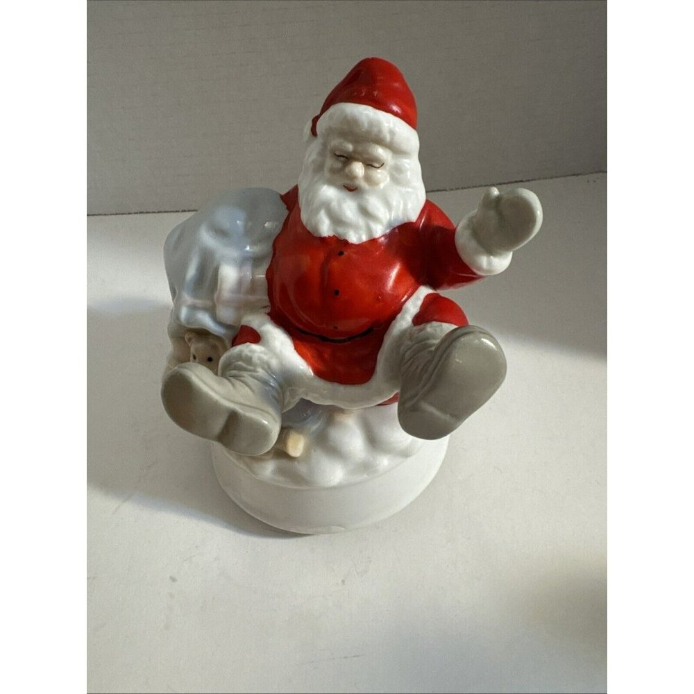 Vintage Handcrafted Musical Spinning Santa With Toy Bag E5 - Picture 1 of 11